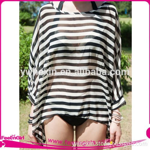 In-Stock Striped Casual T-Shirt Loose Tops Beach Cover Bikini